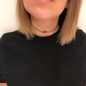 Small red beaded choker - choker necklace black choker