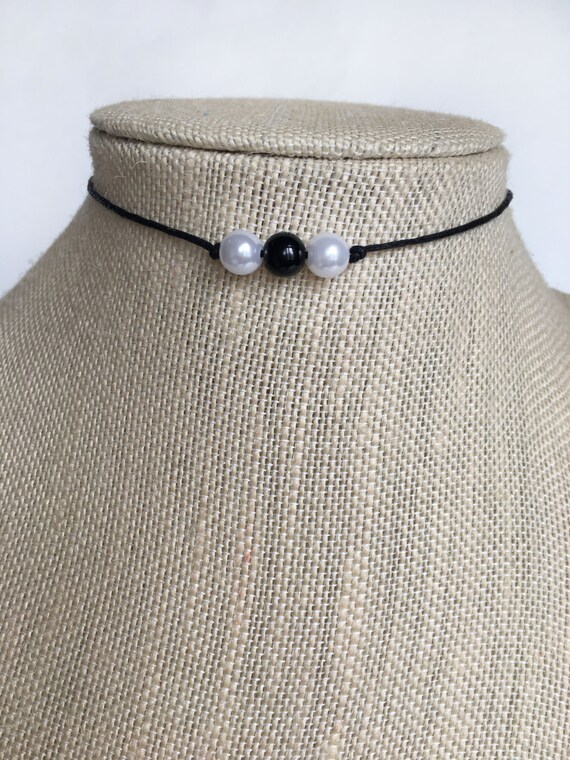 White and Black Pearl Choker Necklace Etsy Canada