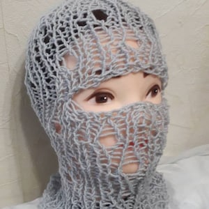 Grey  sheer knitted balaclava mask