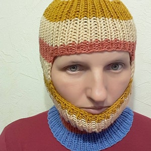 Striped Wool Balaclava – Handknit Open Face Hat, Winter Ski Mask, Gift for Him & Her