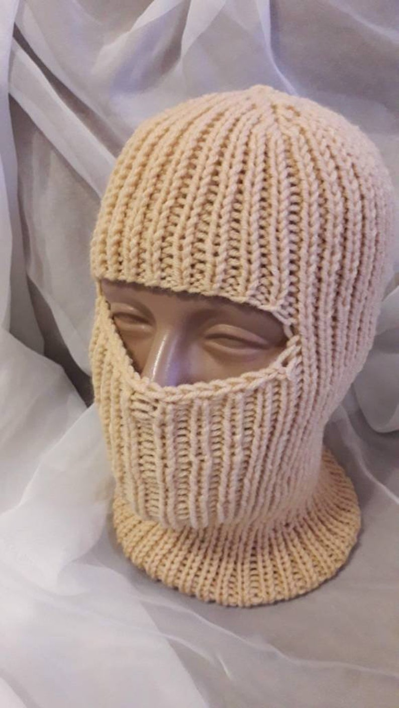 Hand Knit Wool Blend Balaclava Face Mask With Open Eyes Etsy