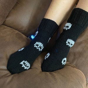 Black Knit Skull Socks – Gothic Punk Embroidered Soft  Crew Socks