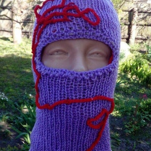 Reversible hand knit wool blend winter balaclava face mask hat helmet ski mask face mask, motobyke mask