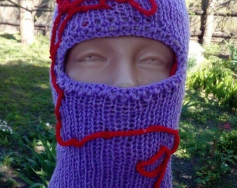 Reversible hand knit wool blend winter balaclava face mask hat helmet ski mask face mask, motobyke mask