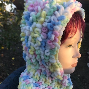 Hand knit acrylic balaclava hat capor hood