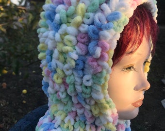 Hand knit acrylic balaclava hat capor hood