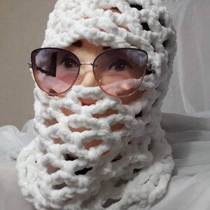 White crochet knit balaclava mask