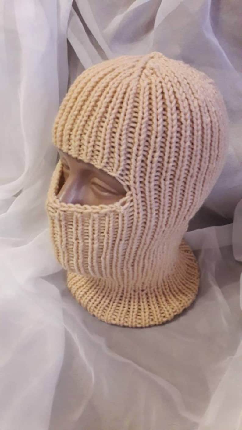 Hand Knit Wool Blend Balaclava Face Mask With Open Eyes Etsy