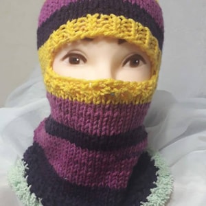 Hand Knit Acrylic Balaclava: Striped Ski Mask Hat