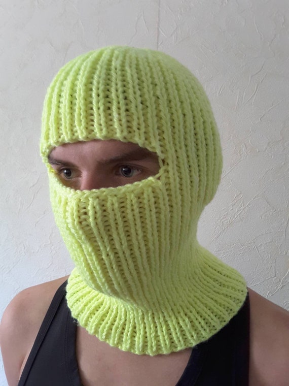 Handknit Winter Wool Blend Balaclava Face Mask Hat Neon | Etsy