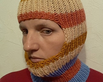 Handknit Balaclava, Wool Blend Hat, Balaclava Face Mask Handknit Balaclava, Wool Blend Hat, Balaclava Face Mask