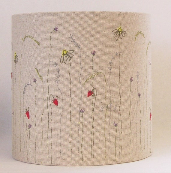 Wild flower lampshade/ embroidered lampshade/ linen lampshade/ Etsy
