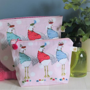 Here come the girls' print makeup bag/ chicken print bag / wash bag /bridesmaid gifts/ make-up bag/ zipped pouch image 3