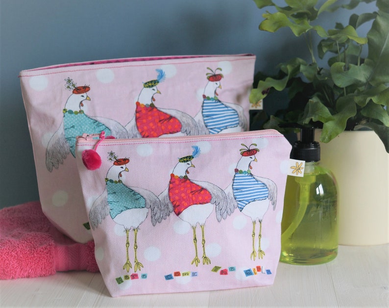 Here come the girls' print makeup bag/ chicken print bag / wash bag /bridesmaid gifts/ make-up bag/ zipped pouch image 3