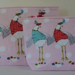 Here come the girls' print makeup bag/ chicken print bag / wash bag /bridesmaid gifts/ make-up bag/ zipped pouch image 6