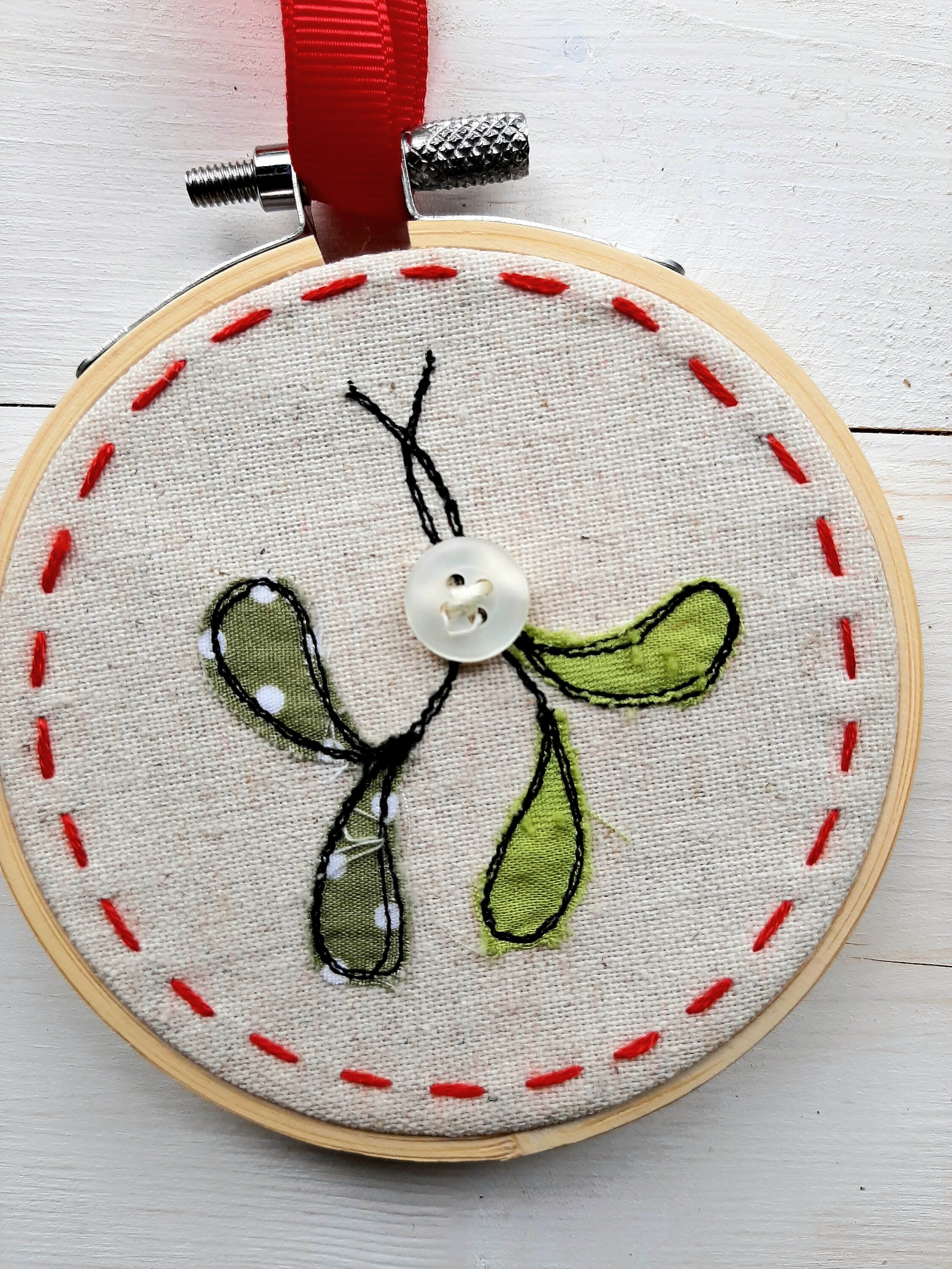 Embroidered Christmas Mistletoe Hoop Bauble Tree Decoration by Etsy UK