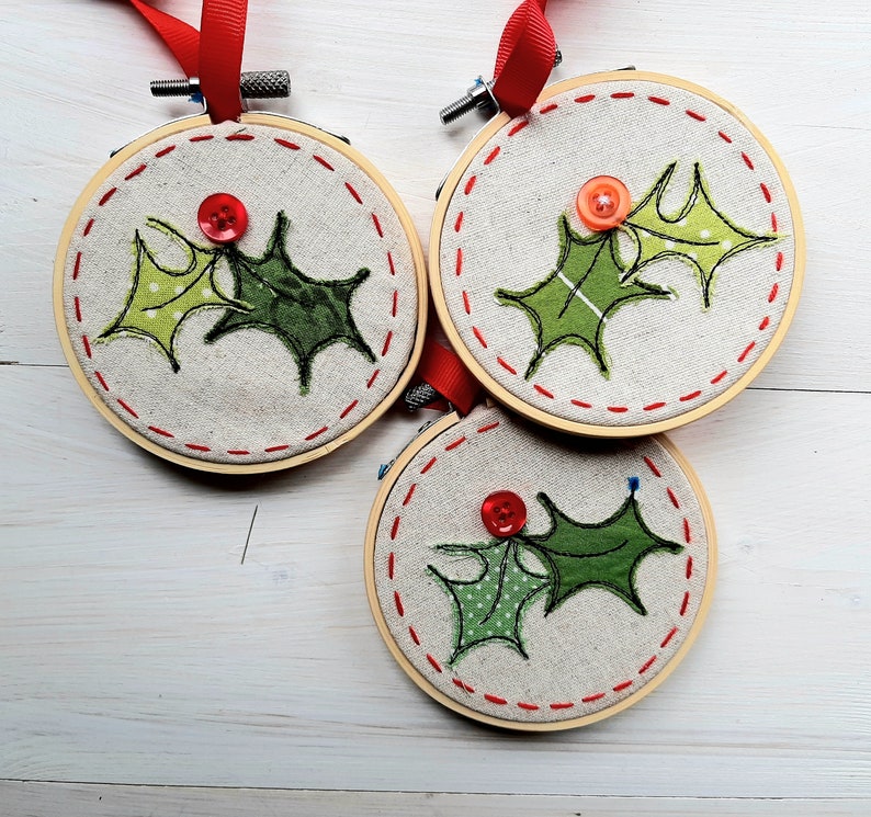 Embroidered Christmas Holly Hoop Bauble Tree Decoration by Etsy UK