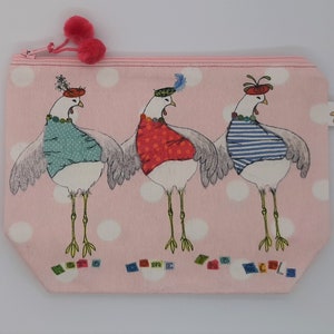 Here come the girls' print makeup bag/ chicken print bag / wash bag /bridesmaid gifts/ make-up bag/ zipped pouch image 4