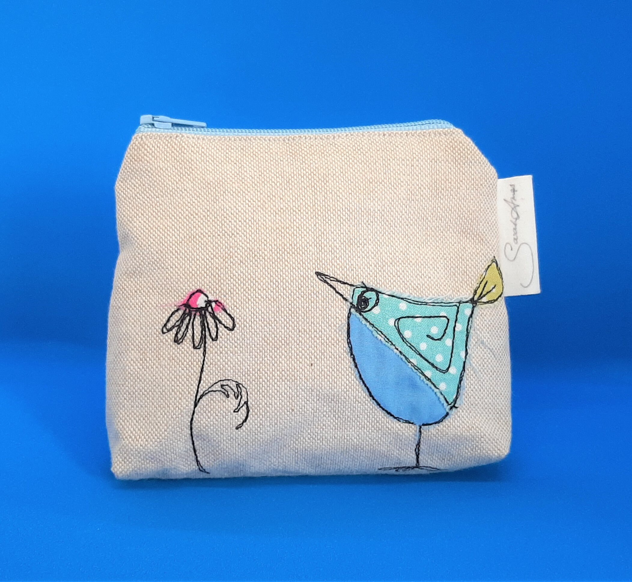 Handmade Bright Indizia (Flying Birds) pouch bag, coin purse, key