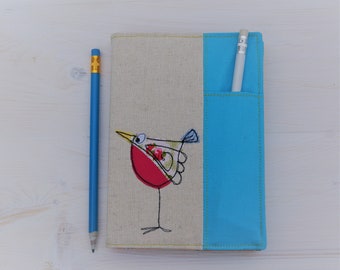 Quirky bird applique notebook.