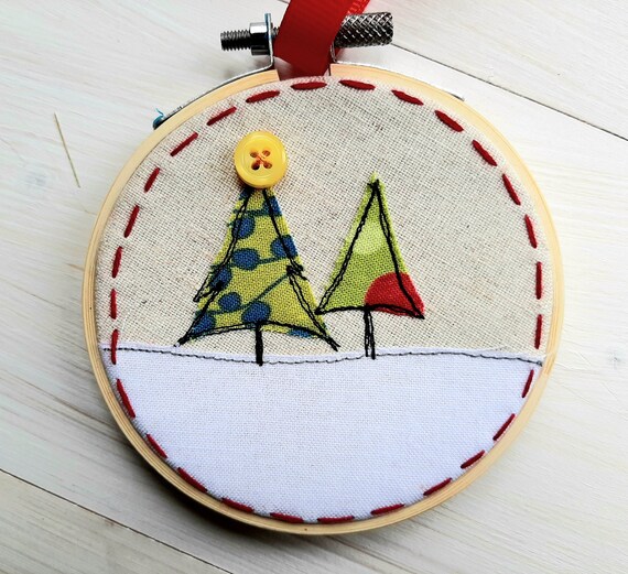 Embroidered Christmas Tree Hoop Bauble Tree Decoration by Etsy UK
