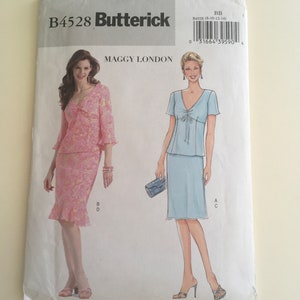 Butterick B4528 Petite Top and Skirt, Uncut Size 8-10-12-14 Easy to Sew, sleeve options and skirt optional frill hemline, tie front top
