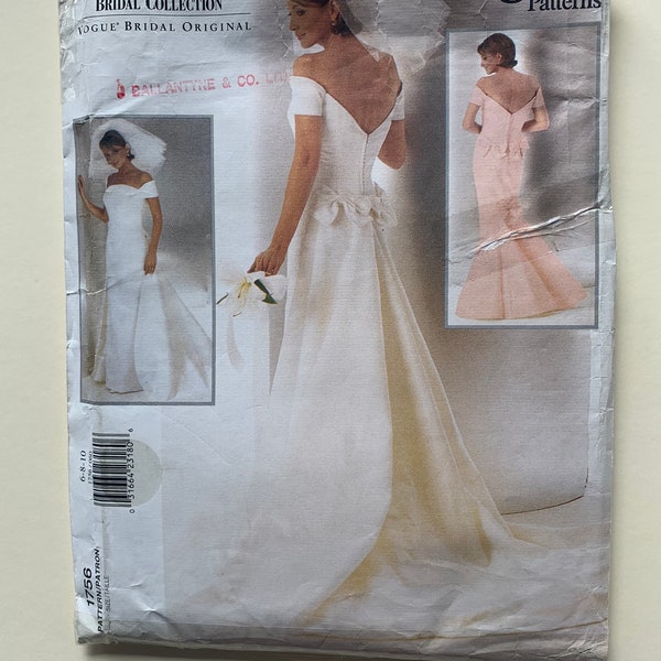 Vogue 1756 Vera Wang Bridal Collection, Vogue Bridal Original, 6-8-10 Size, Uncut, off shoulder