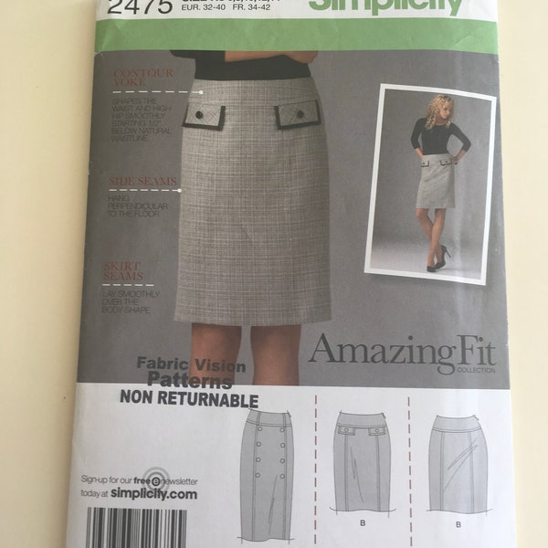 Simplicity 2475 Amazing Fit Skirt, Sizes 6,8,10,12,14 Slim, Average or Curvy variations, Uncut