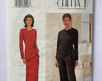Butterick 3371 Chetta B, Top, Skirt, Pants, Cut Size 12, Easy, fitted top ,asymmetrical drape front, straight skirt, loose fitting pants