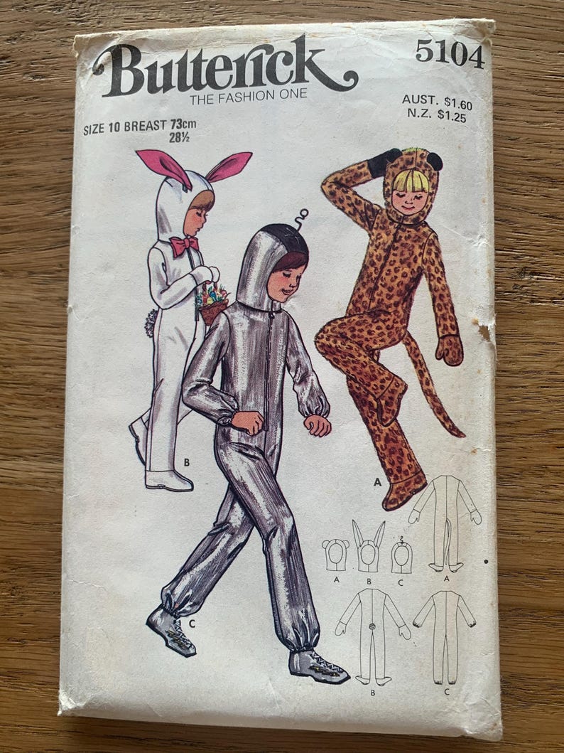 Vintage Children's Costume Sewing Pattern: Rabbit, Leopard, Spaceman ...