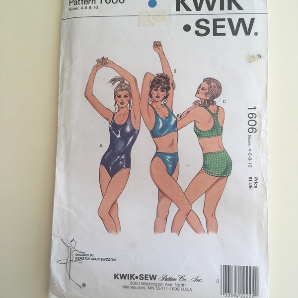 Kwik Sew 1606 Swimsuits, scoop neckline, racing style, high cut leg, cut at size 10