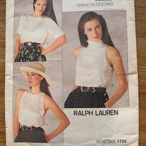 Vogue 1724 Ralph Lauren Sewing Pattern: Designer Tops, Size 14
