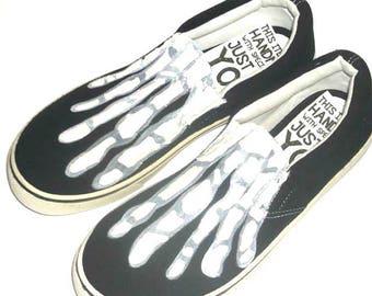 Hand Painted Skeleton Shoes, Slip On Shoes, Unisex Adult Shoes, Halloween Shoes, Christmas Gifts for Doctors, Stocking Stuffer, Teenagers