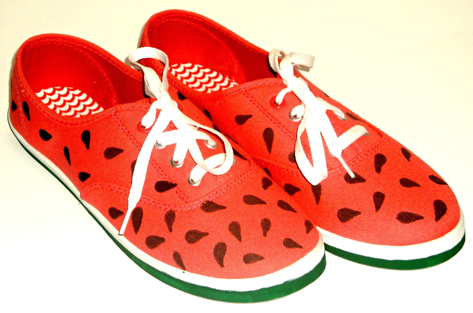 Hand Painted Watermelon Shoes, Lace Up Sneakers, Women Canvas Shoes