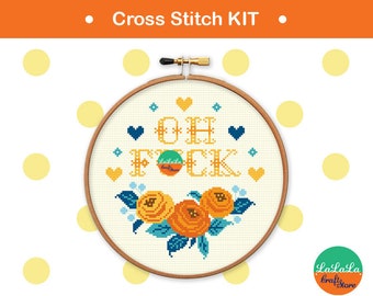 Funny cross stitch kit - Oh Fuck, Modern cross stitch kit, Swear cross stitch sampler, mature needlepoint kit, Adult embroidery design