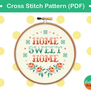 Home Sweet Home Cross stitch Pattern, Funny cross stitch sampler, Floral embroidery design, Point de croix PDF image 2