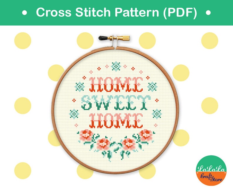 Home Sweet Home Cross stitch Pattern, Funny cross stitch sampler, Floral embroidery design, Point de croix PDF image 2