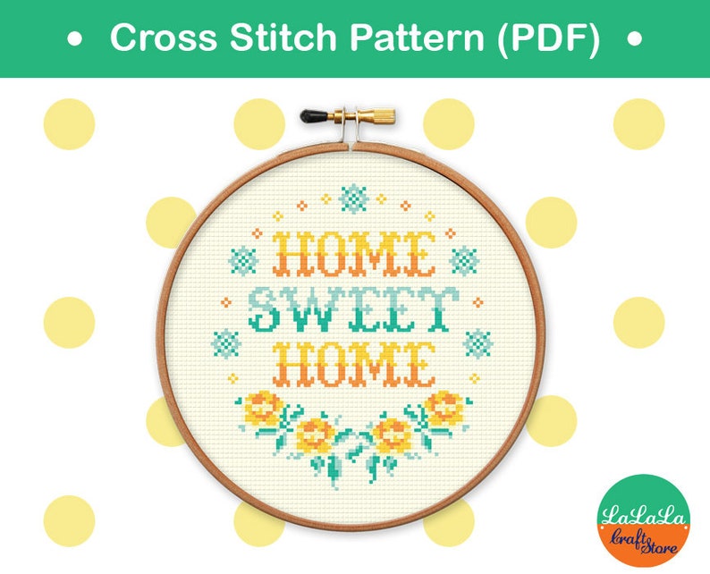 Home Sweet Home Cross stitch Pattern, Funny cross stitch sampler, Floral embroidery design, Point de croix PDF image 1