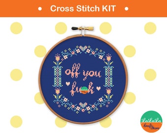 Swear Cross Stitch kit. Modern cross stitch kit. DIY craft kit for beginner. Funny cross stitch Swearing. Adult Cross stitch OFF You Fuck.