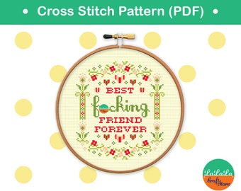 Cross Stitch Pattern - Best Fucking Friend Forever Embroidery Design, Counted cross stitch sampler