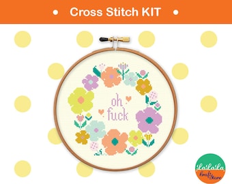 Modern cross stitch kit. Dirty Cross Stitch kit. DIY craft kit for Adult. Cross stitch Fuck. Swear cross stitch. Funny mature cross stitch.