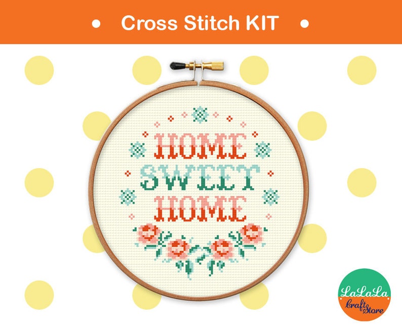 Home sweet home cross stitch kit , home decor idea , housewarming gift idea , home point de croix , sweet home needlepoint kit image 1