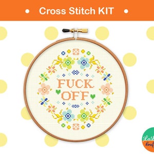 Adult cross stitch kit Fuck off cross stitch kit , flower embroidery design , funny needlepoint kit image 4