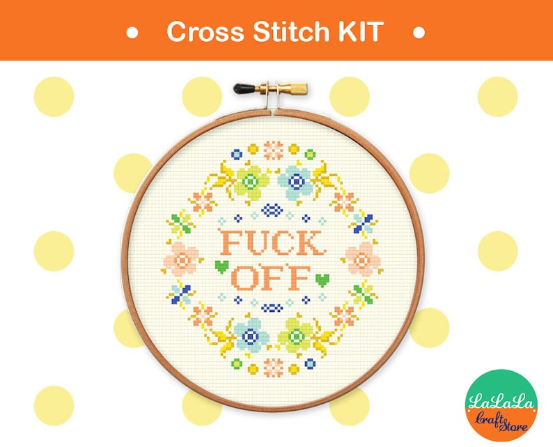 Adult cross stitch kit Fuck off cross stitch kit , flower embroidery design , funny needlepoint kit image 4