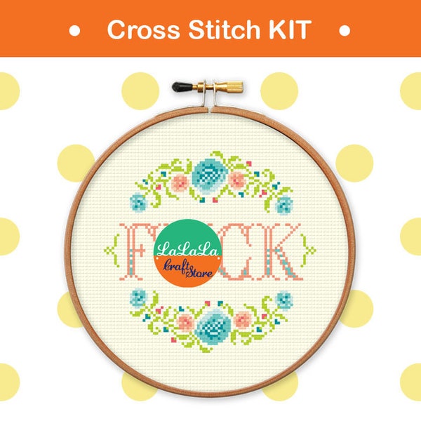 broderie cross stitch kit - Fuck , Funny adult needle point design , flower embroidery kit