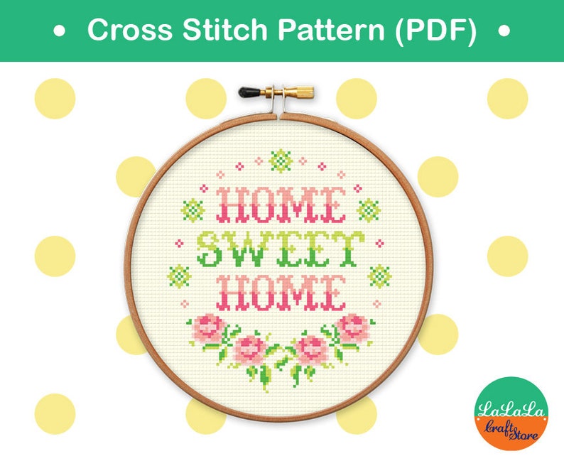 Home Sweet Home Cross stitch Pattern, Funny cross stitch sampler, Floral embroidery design, Point de croix PDF image 3