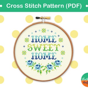 Home Sweet Home Cross stitch Pattern, Funny cross stitch sampler, Floral embroidery design, Point de croix PDF image 4