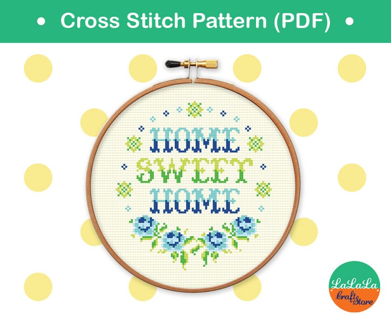 Home Sweet Home Cross stitch Pattern, Funny cross stitch sampler, Floral embroidery design, Point de croix PDF image 4
