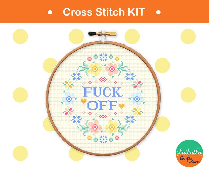 Adult cross stitch kit Fuck off cross stitch kit , flower embroidery design , funny needlepoint kit image 3