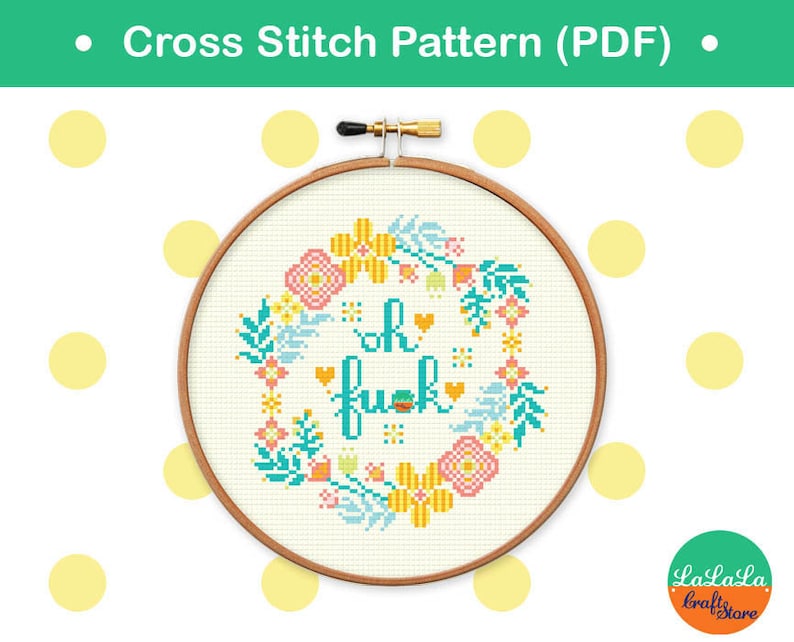 Oh Fuck Cross Stitch Pattern, Adult Cross stitch, Mature Cross stitch, swear cross stitch, Modern cross stitch PDF needlepoint Oh Fuck image 1